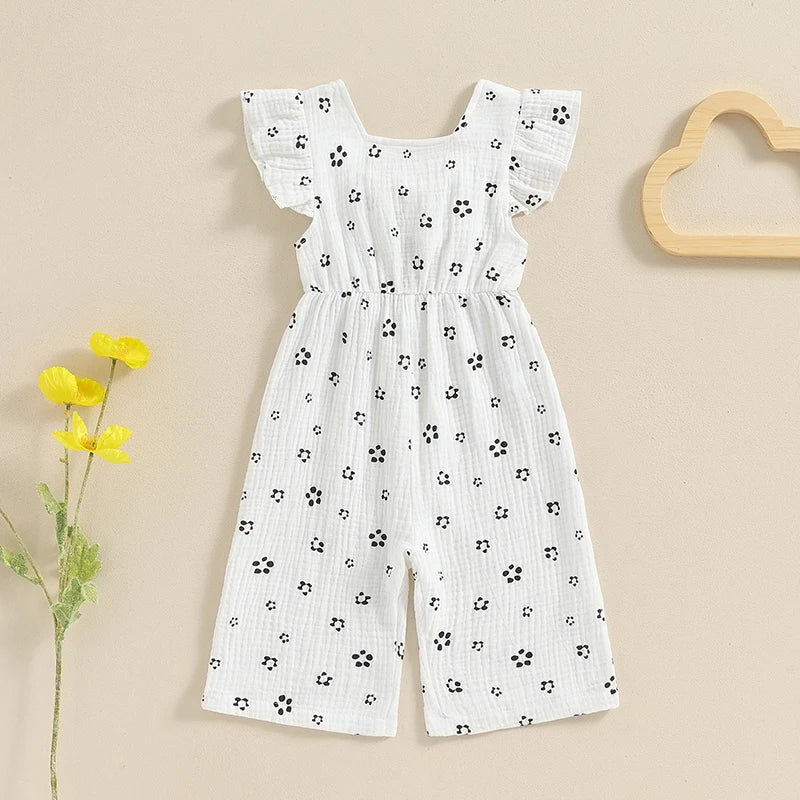 Mameluco de verano para niña, mono informal con estampado Floral y volantes, pantalones para recién nacido, ropa linda