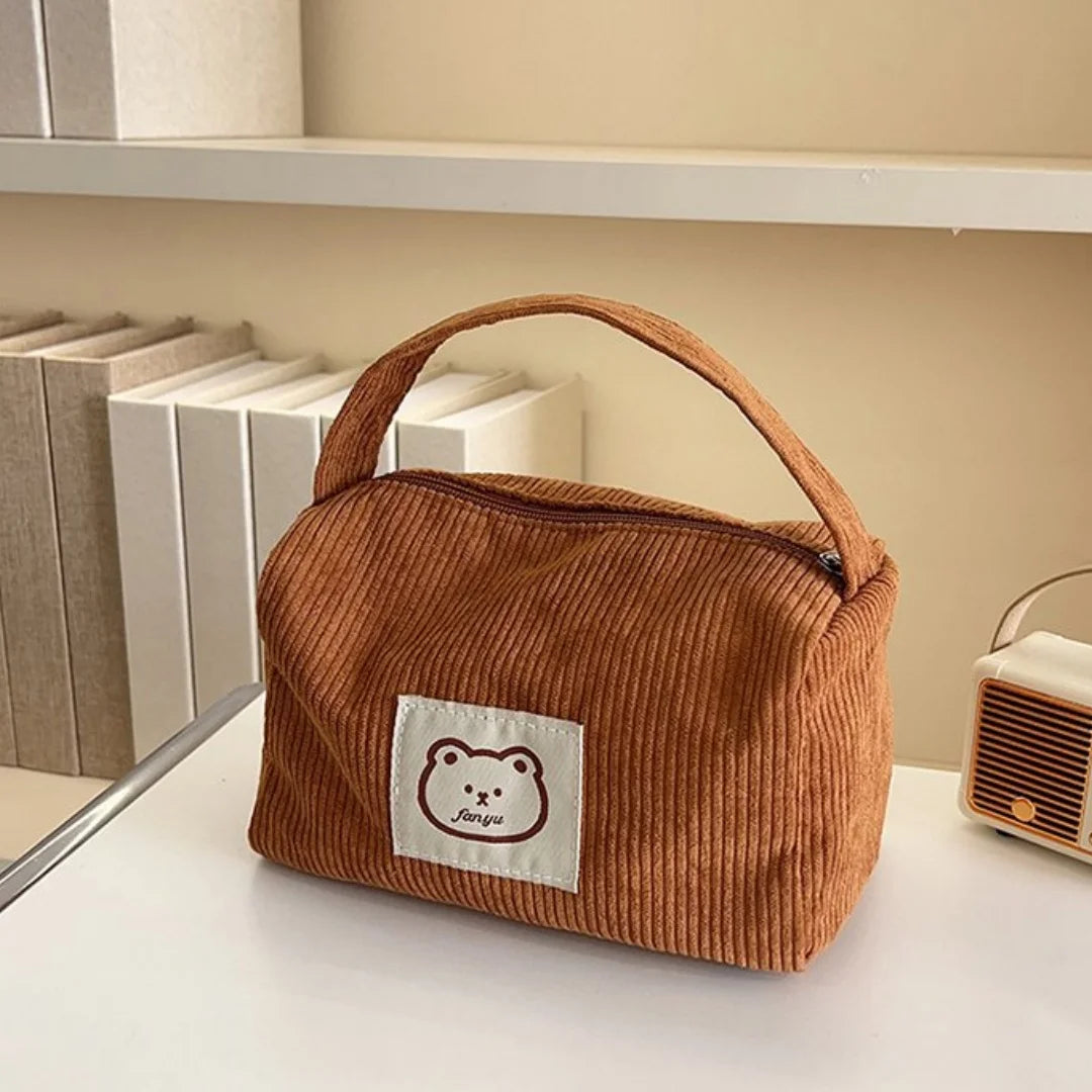 Bear Large Makeup Bag for Women Corduroy Cosmetic bag Make up Bags Zipper Pouch with handle Cosmetic Organizer Toiletry Bag