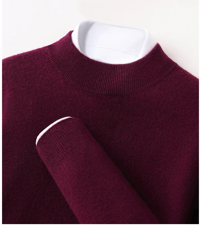 100% Pure Cashmere Men's Sweater Half High Neck Pullover Youth Business Casual Long Sleeve Jumper Spring/Autumn High-End Jacket