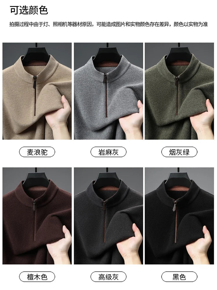 Cashmere Wool Classsic Sweater Men Autumn Winter Warm Knitting Clothes Long Sleeve  Sheep Wool Zipper Sweater Top Pullovers