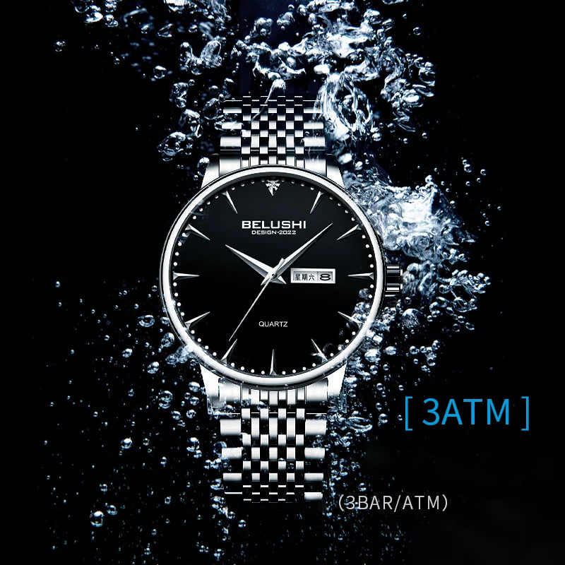 BELUSHI Minimalism Style Watch Men Luxury Top Brand Stainless Steel Quartz Clock Waterproof Calendar Fashion Gift Wristwatch New