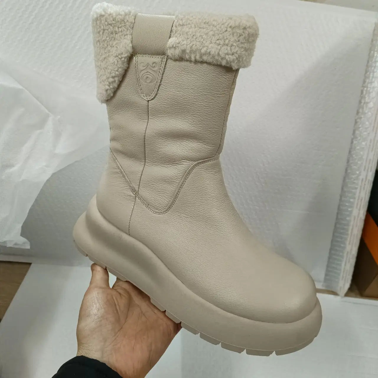 Koznoy 5cm Natural Genuine Leather Chunky Cow Spring Rubber Ankle Boots Soft Soled Winter Plush Flats Booties Autumn Women Shoes