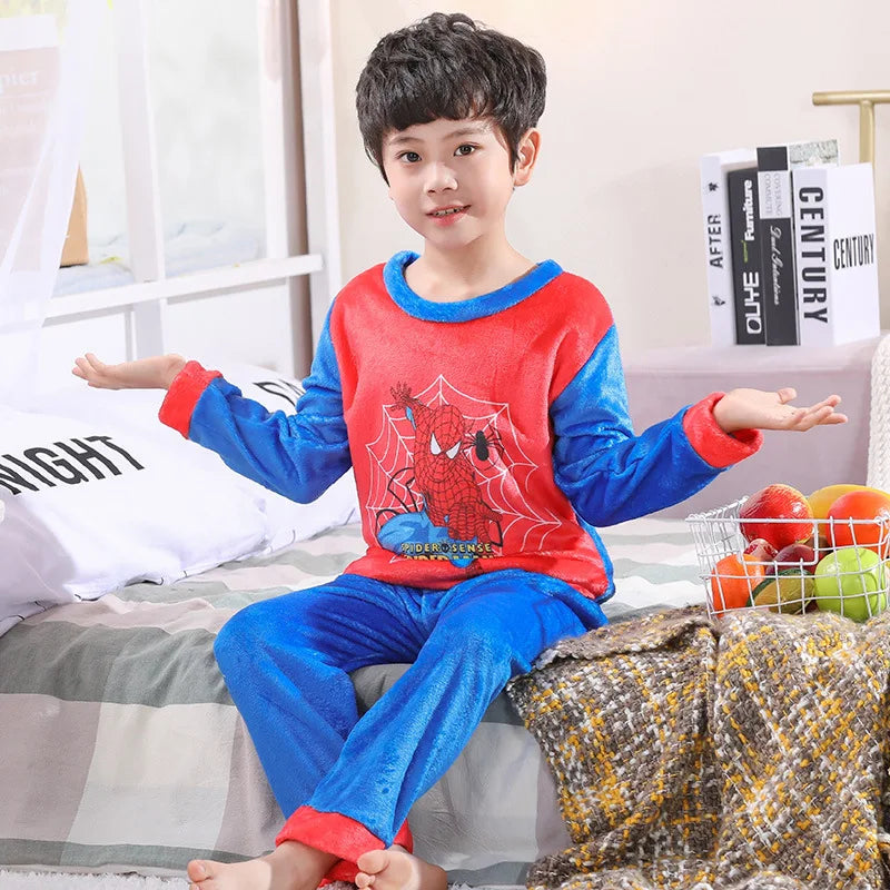 Spiderman Marvels Winter Flannel Pajamas Sets Boys Sleepwear Clothes for Girls Clothing Toddler Plush Suit Casual Kids Homewear