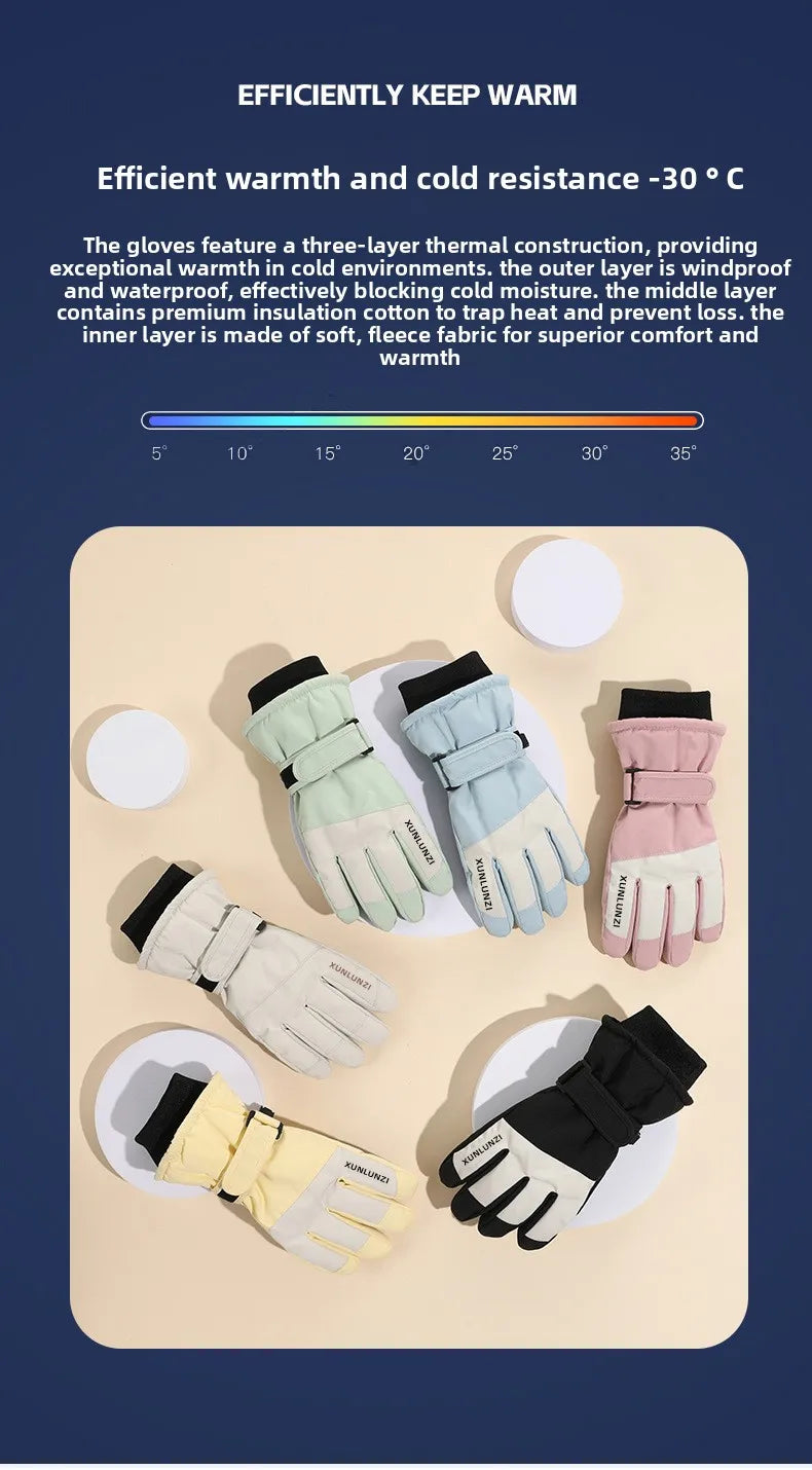 Kids Winter Ski Gloves Waterproof Thermal Snow Gloves for Boys Girls Outdoor Cold Weather Mittens for Cycling Riding and Sports