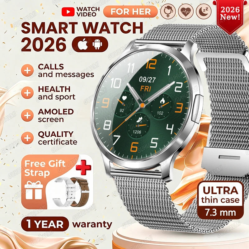 2026New Smart Watch For Women 466*466 AMOLED Display Fitness Monitor Bracelet Ladies' Gift BT Call Digital Clock For Android IOS