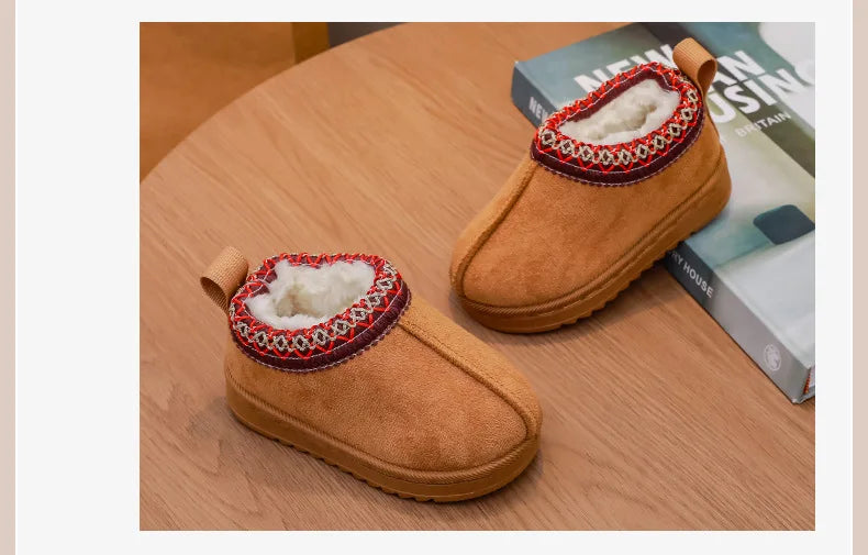 Baby Warm Snow Boots Winter 2026 New Fashion Children's Ankle Boots Girls Low-top Cotton Shoes Boys Plush Suede Short Boots