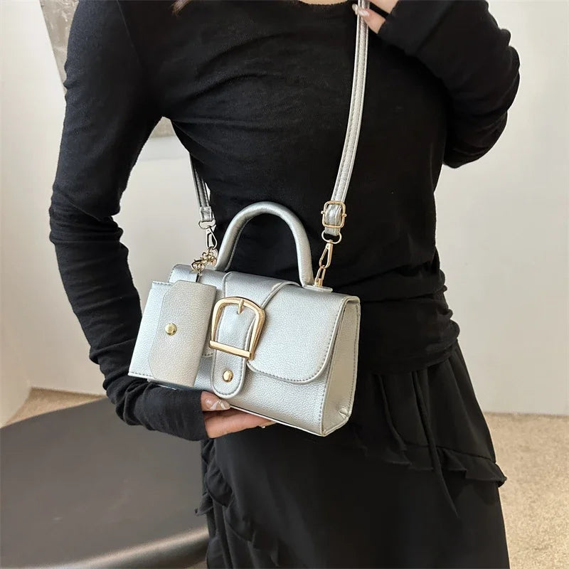 7 Color Pu Leather Ladies Brand Shoulder Bag With Coin Purse Crossbody Small Phone Bag Female Flap Messenger Bag Silver