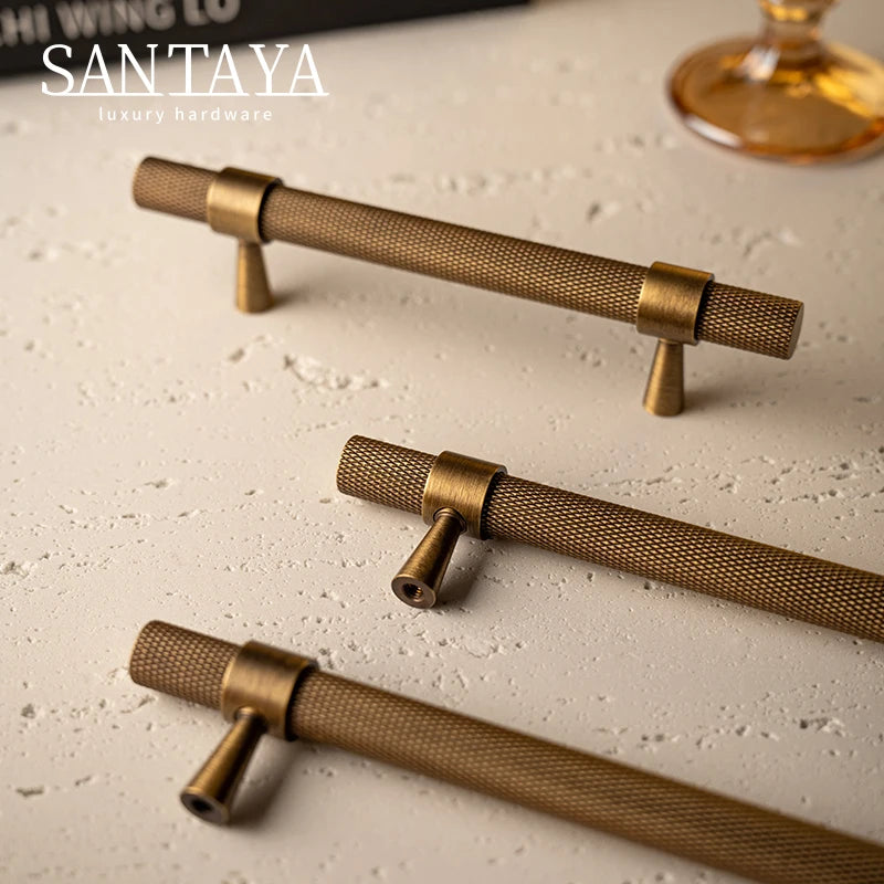 Santaya Solid Antique Brushed Brass Handles Kitchen Cabinet Pulls Bedroom Wardrobe Drawer Knobs Furniture Bronze Handle