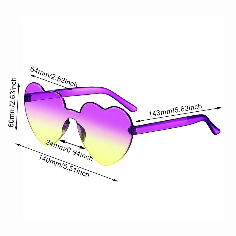 Rimless Frame Heart-shaped Sunglasses Love Heart Shape Sunglasses Women Gradient Colorful Sun Glasses Shades Travel Glasses