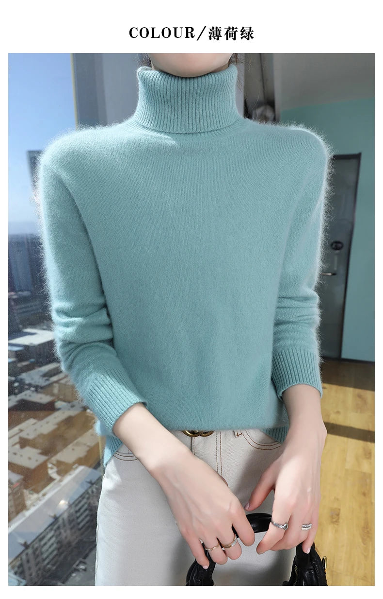 100% Mink Cashmere Top-Lapel Women Sweater Long-sleeves Fashion High-elasticity Sexy Winter Knitted Pullover Girl Tops 2024