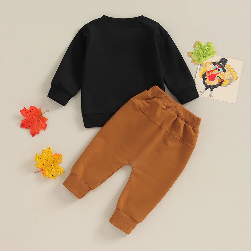 Toddler Baby Girl Boy Thanksgiving Outfits 3 6 9 12 18 24Month 2t 3t Long Sleeve Turkey Sweatshirt Top Pant Clothes Set