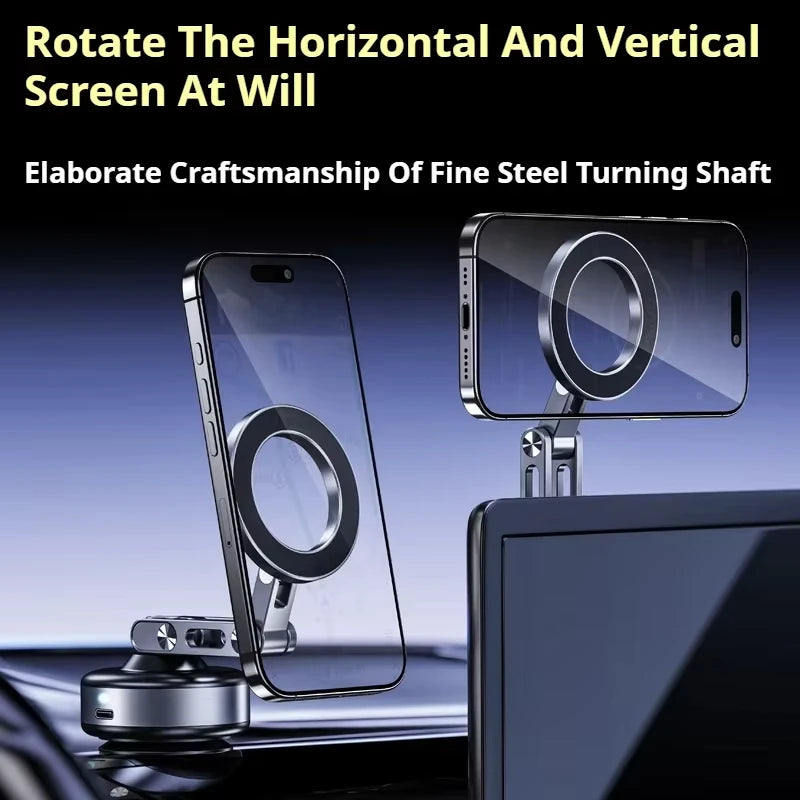 Magnetic Car Phone Holder 360° Rotating Folding Electric Vacuum Suction for Car Navigation Gym Kitchen Streaming Bracket