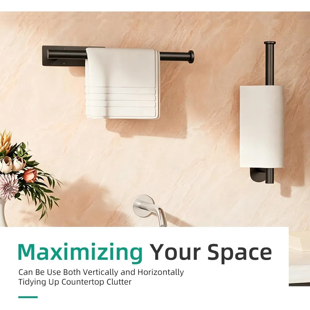 Paper Towel Holder Under Cabinet - No Drill Wall Mount Adhesive Paper Towel Holder for Kitchen Bathroom RV,