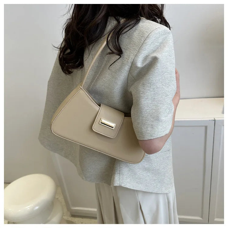 Minimalist Shoulder Bag for Women Simple Solid Color Underarm Bag Women's Buckle Handbag and Purse Fashion Small Top-handle Bags