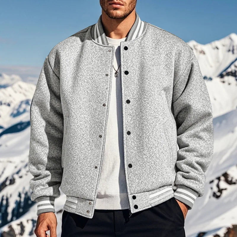 Men's baseball jacket autumn and winter fleece American solid color loose casual stand-up collar single-breasted flight jacket
