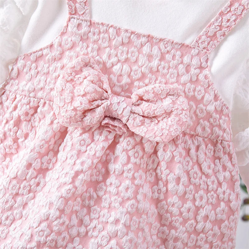 Vestido bonito para bebé de 0 a 2 años, vestido para niña recién nacida, vestido de manga larga con empalme de primavera, vestido bonito con lazo para niña pequeña