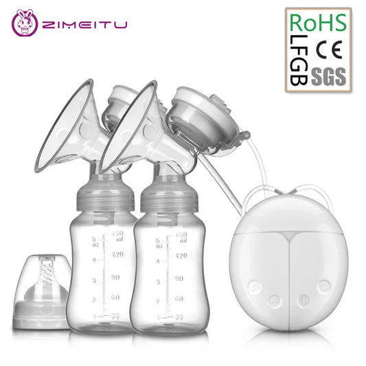 ZIMEITU Double Electric Breast Pumps Powerful Nipple Suction USB Electric Breast Pump with Baby Milk Bottle Cold Heat Pad Nippl