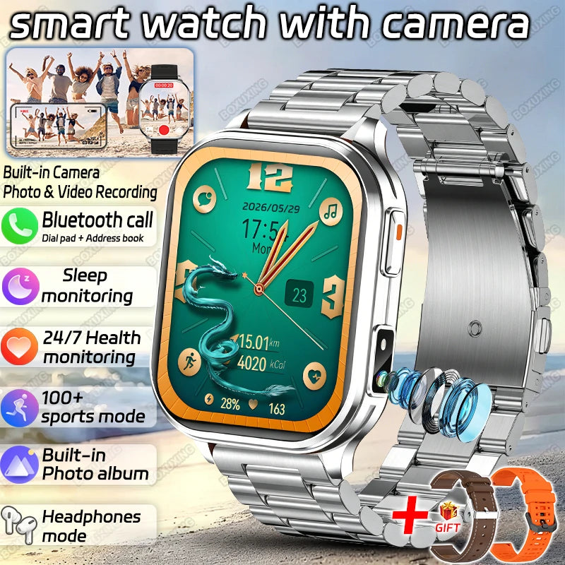 2026 New Smart Watch With Camera Men Women Photos Record Video Health Sports Fitness IP68 Waterproof Call Recording Smartwatches