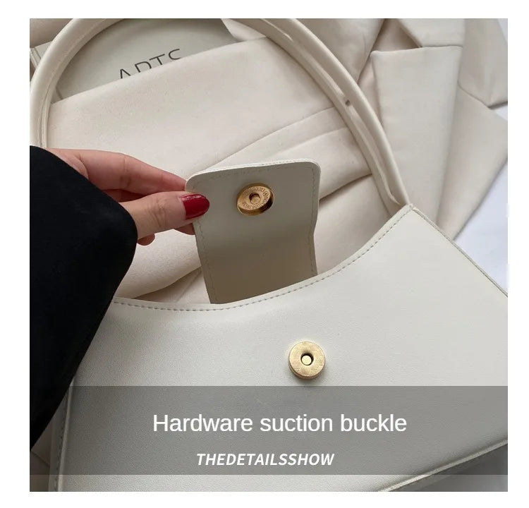 Minimalist Shoulder Bag for Women Simple Solid Color Underarm Bag Women's Buckle Handbag and Purse Fashion Small Top-handle Bags
