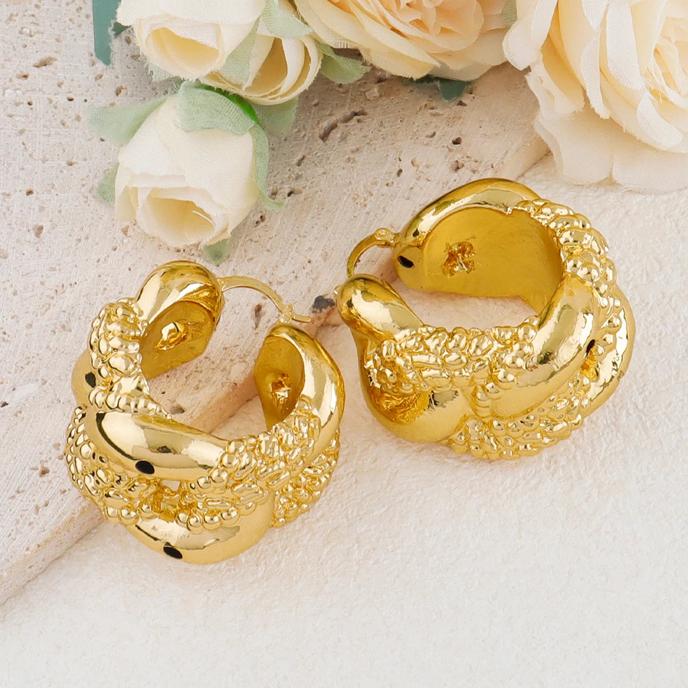 African Luxury 18K Gold Plated Earrings Dubai Hoop Earrings For Women Jewelry Sets Indian Nigerian Wedding Jewellery Party Gifts