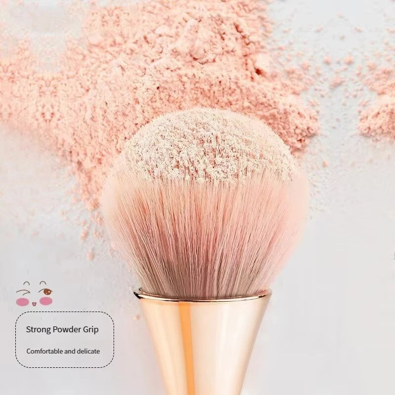 Rose Golden Fan Makeup Brush, Cosmetic Brush Loose Powder, Highlighting Brush Blush - Soft Hair Makeup Fixing