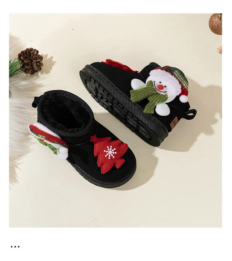 Kids Snow Boots Christmas Gift Children Short Boots with Thick Warm Fur 2025 Winter New Boys Girls Ankle Boots Round Toes Soft