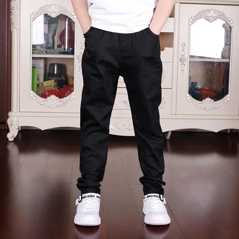 Children's Clothing Boys And Girls Casual Pants Spring Autumn New Fashion Black White Student Costumes Big 100%  Cotton