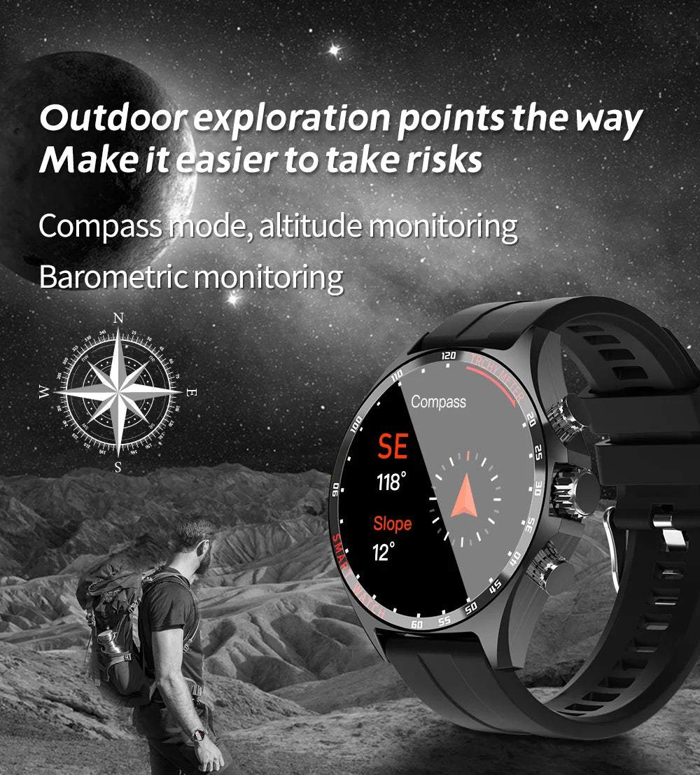 LIGE New Smart Watch 400mAh Outdoor Compass Positioning Men's Watch NFC Access Control IP68 Waterproof Fitness Health Smartwatch