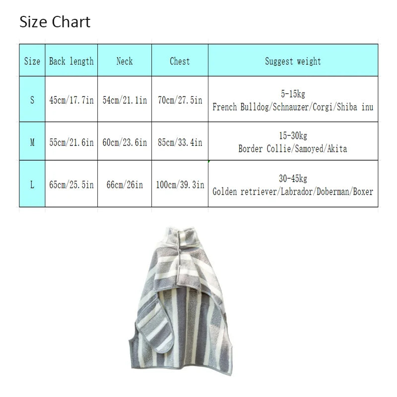 Dog Bathrobe Towel Absorbent Robe for Medium Large Dogs Drying Coat Comfortable Warm Cozy Quick Pet Drying Towel After Bath Pool