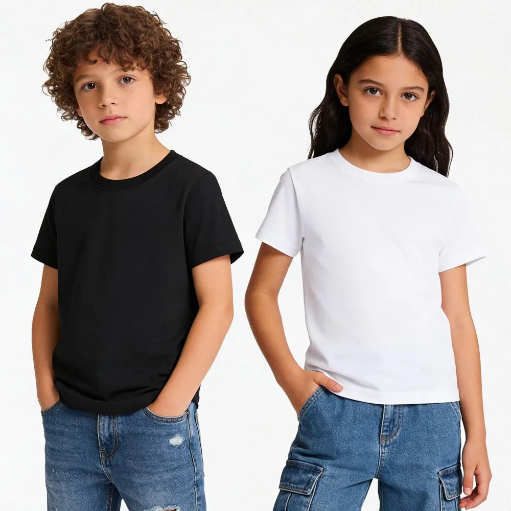 1 to 14 Years Boys Tshirt Plain Cotton Teenage Girls T Shirts Basic White Black Tees Korea Short Sleeve Summer Children Clothing
