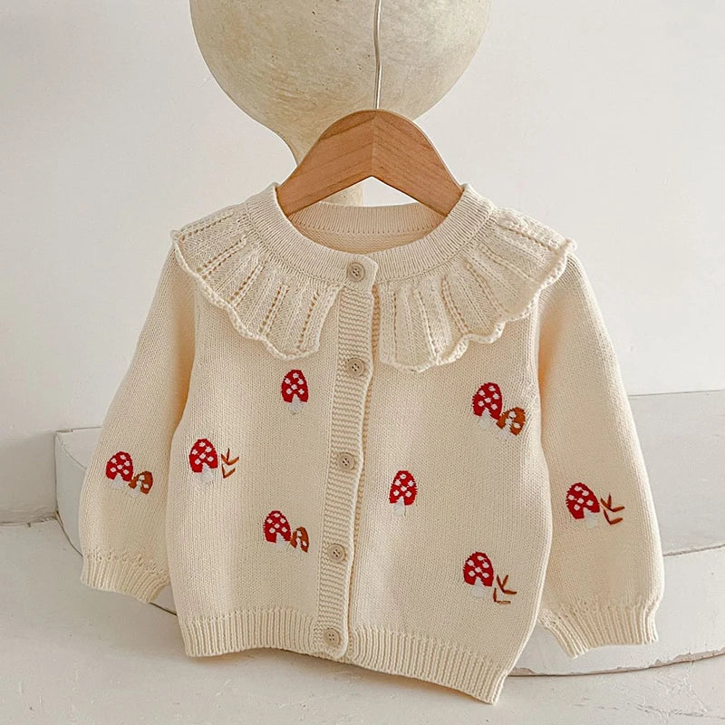 Newborn Baby Girls Knitting Cardigan Coat Long Sleeved Knitting Embroidered Cardigan Sweater Autumn Spring Children Clothes