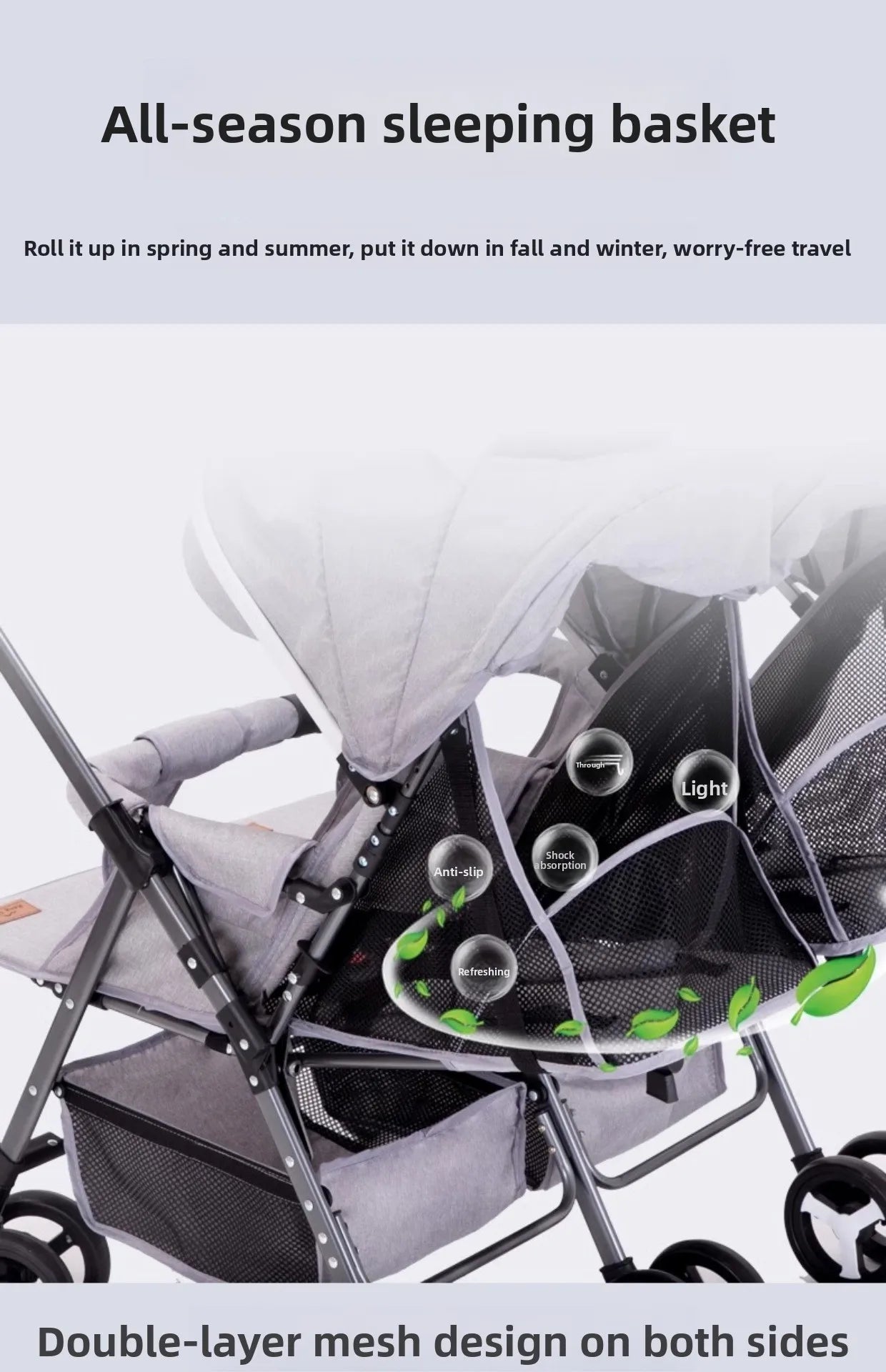 Twin Stroller, Double Seat/double Recline Stroller, Foldable, Suitable for Two People and Can Be Taken Into Elevators.