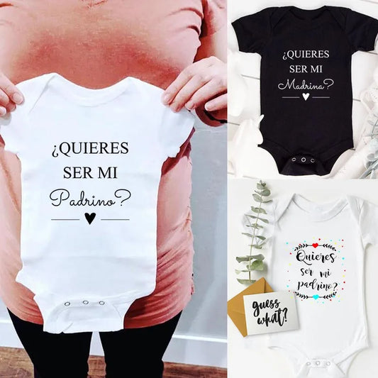 Newborn Quires ser mi Padrino Baby Clothes Fashion Fine Gift Announcement Romper Summer Baby Boys Girls Body