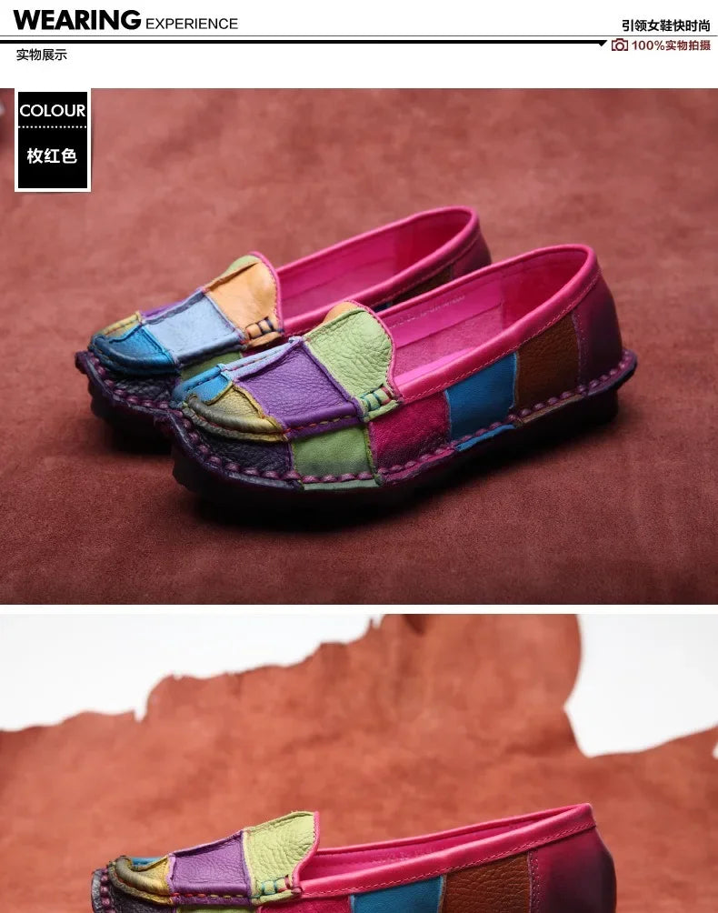 Birkuir Retro Mixed Colors Flats Women Shoes Soft Soles Loafers Shoes Genuine Leather Slip On Luxury Casual size 41 42 Shoes