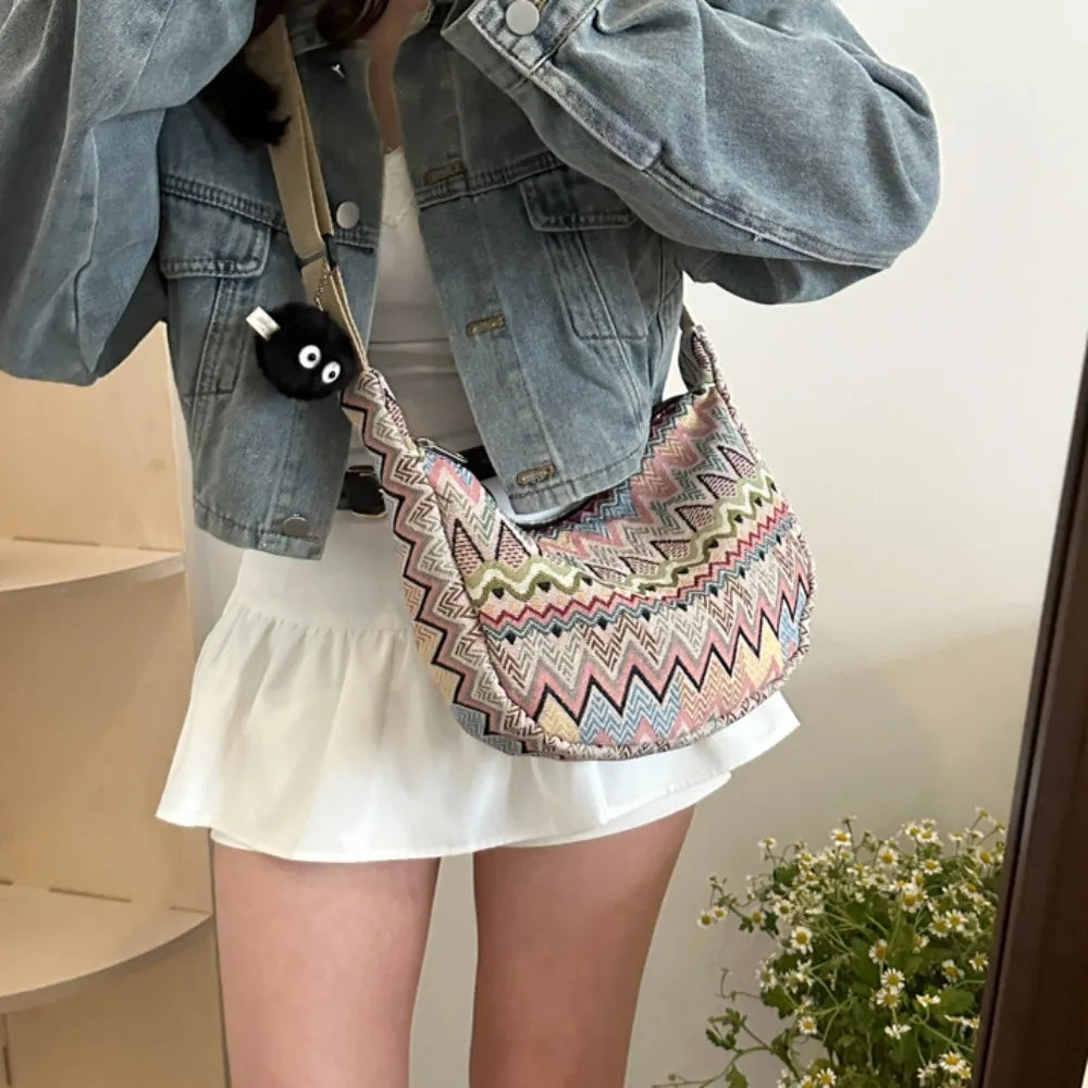 Thailand Ethnic Style Shoulder Bag Saddle Bag Large Capacity Messenger Bag Dumpling Bag Casual Commuting Bag Tote Bag