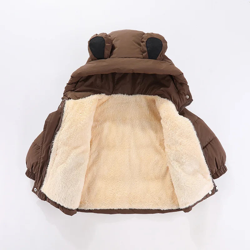 1pcs Boy Girl Coat Baby Winter Thick Down Jackets Kids Warm Plush Thicken Outerwear Clothes Fur Hooded Jacket Children Snowsuit