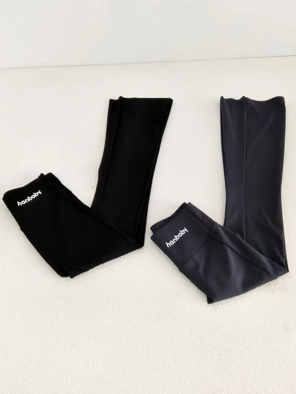 Girls High Waist Micro Flare Shark Leggings Girl's Trousers Summer and Spring Solid Stretchy Yoga Pants for Kid