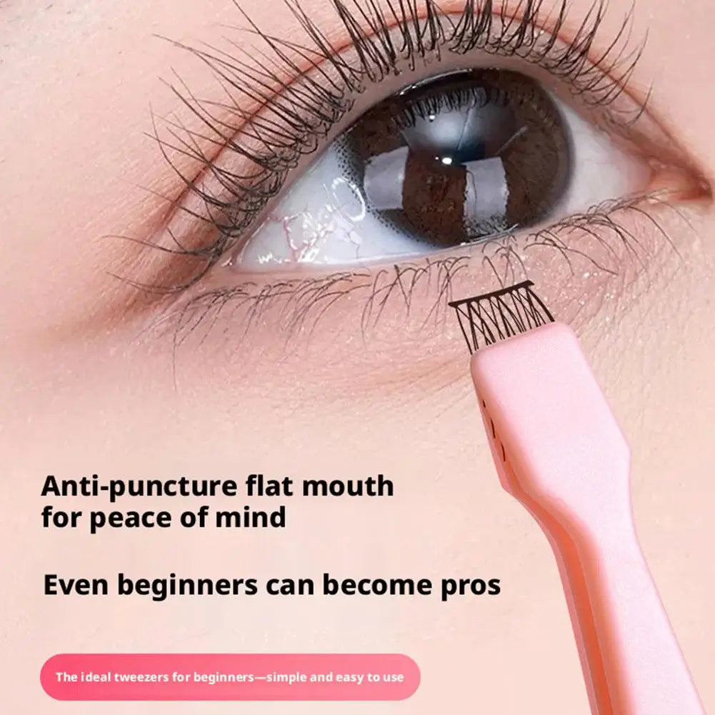 Flat Head Eyelash Tweezers for DIY Cluster Lashes, Anti-Adhesive Lash Applicator Tool, Safe Makeup Tool for Beginners