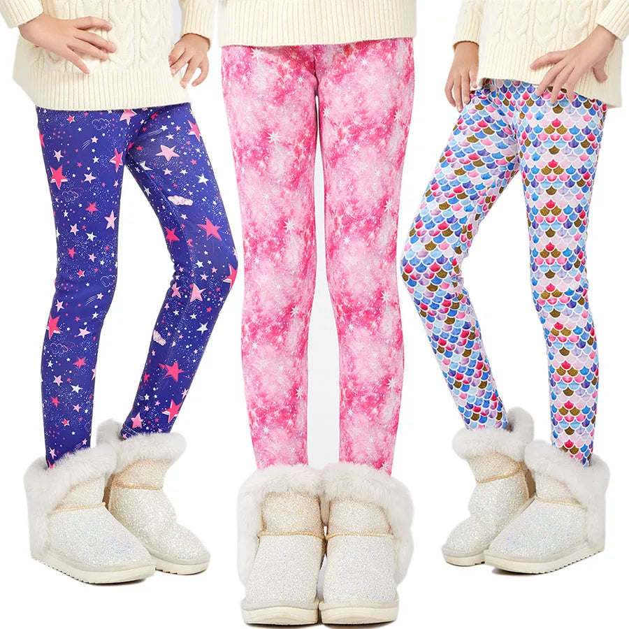 Sheecute Winter Warm Girls leggings Thick Fleece Lined Kids Printing Pants SCW6101