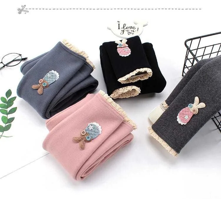 Girls Thermal Leggings Autumn Winter Kids Cute Rabbit Simplicity Tight Warm Trousers Baby Children Skinny Pants Casual Bottoms