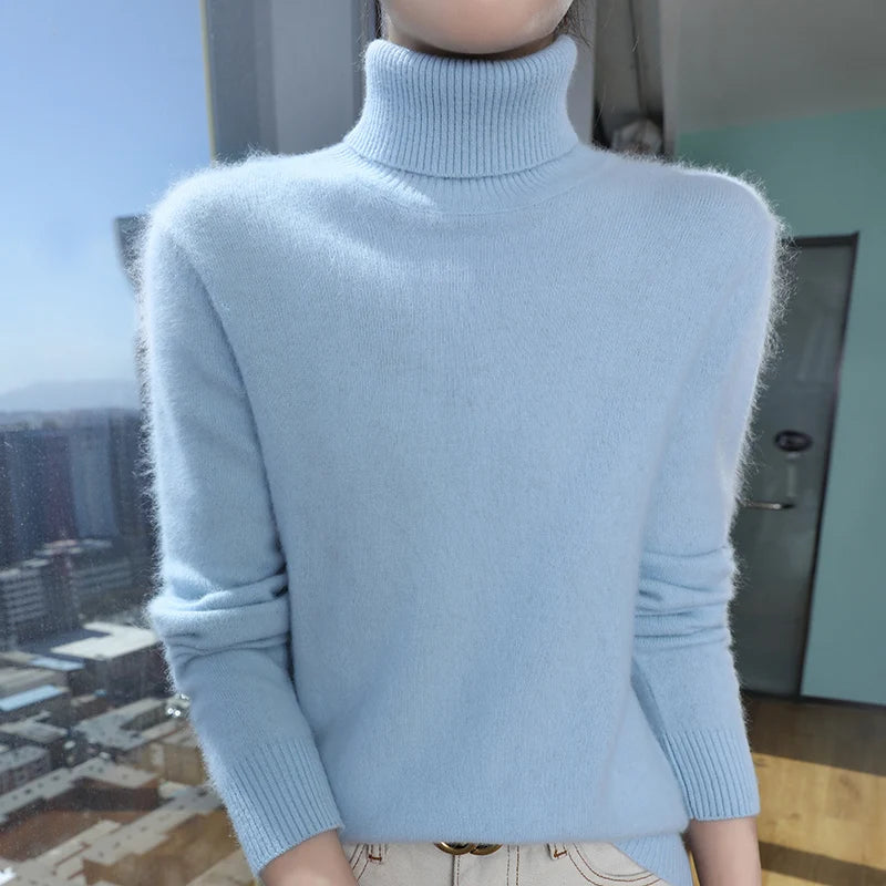 100% Mink Cashmere Top-Lapel Women Sweater Long-sleeves Fashion High-elasticity Sexy Winter Knitted Pullover Girl Tops 2024