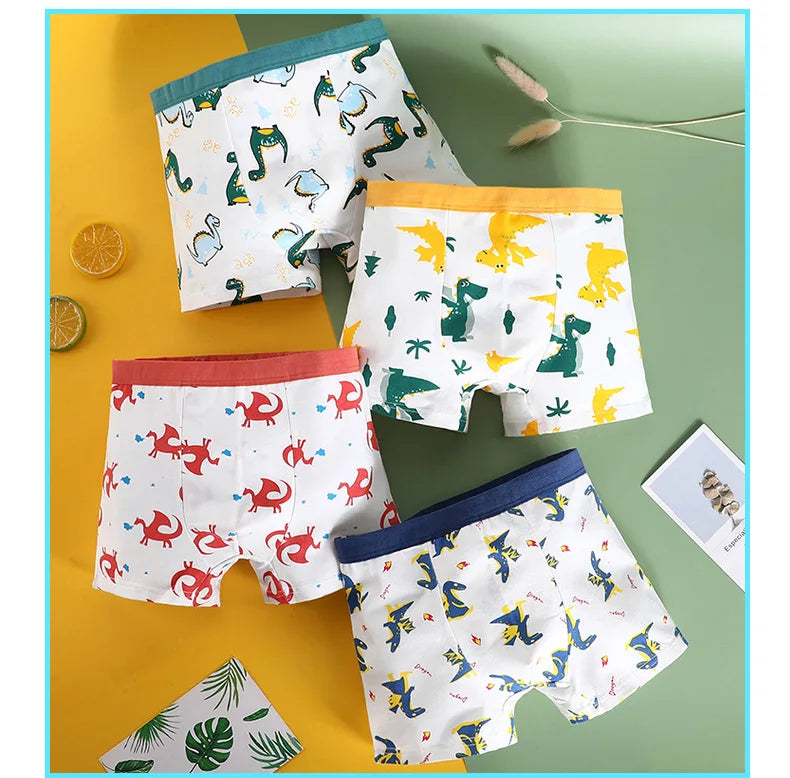Boys 4 Pcs/lot Underwear Teenagers Panties Boxers Cartoon Printed Shorts for Kids Children's Clothing Baby 100% Cotton Briefs