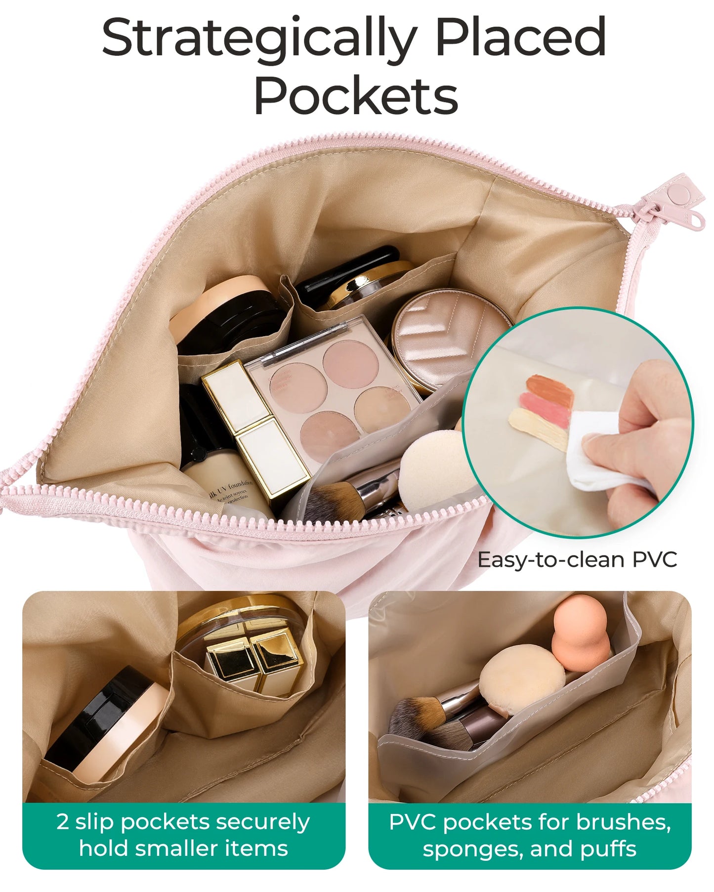 BAGSMART Makeup Bag Large Capacity Cosmetic Bags for Women Wide-open Make Up Pouch Travel Essentials Toiletries Accessories