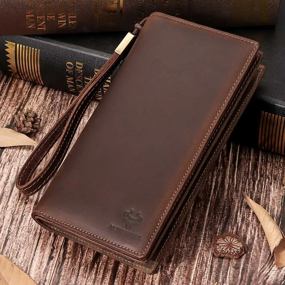 HUMERPAUL Full Grain Leather Wallet for Men Long Clutch with Cell Phone Pocket Multifunctional RFID Credit Card Holder Handbags