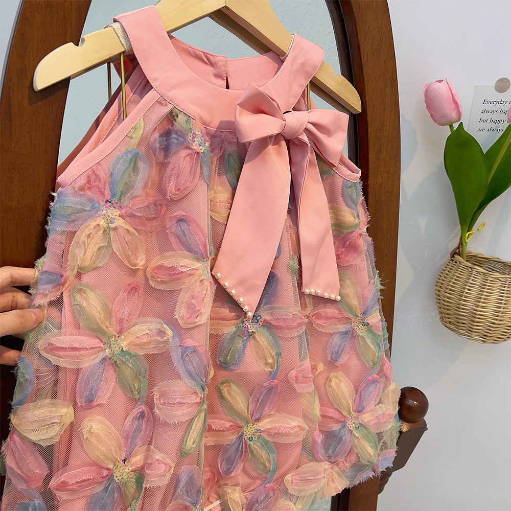 Bear Leader Girl Dress 2025 Summer New Girl Dress Princess Dress Little Girl Fashion Colorful Flower Yarn Dresses Kid Clothes