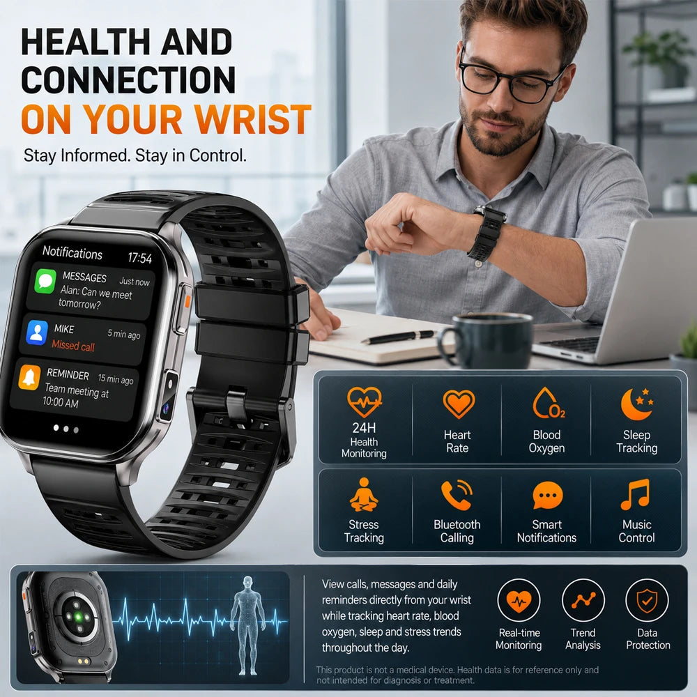 New Smart Watch 2.01" 30W Camera LED Torch 256MB Memory 670mAh Waterproof Health Monitoring 100+ Sports Mode BT Call Smart Watch