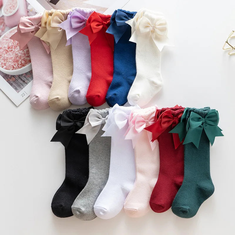 Winter Autumn Kids Knee High Socks Baby Girls Cotton Socks Big Bow Soft Toddlers Princess Children Long Tube Socken For 0-5Years