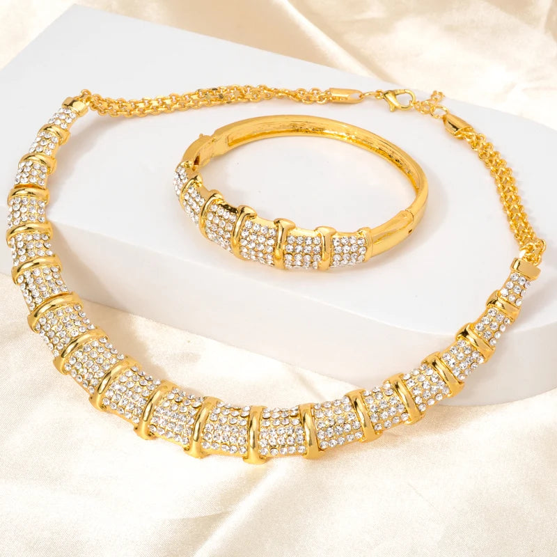 Sunny Jewelry Sets Italy Design Dubai Gold Color Bamboo Knots Shape Necklace Ring Bracelet Earrings Ladies Wedding Party Gift