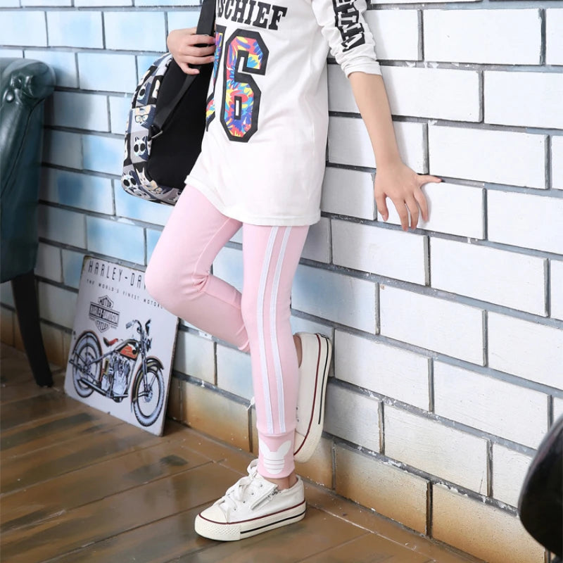 Spring Autumn Cotton Girls Leggings Vertical Stripe Toddler Kids Sport Pants