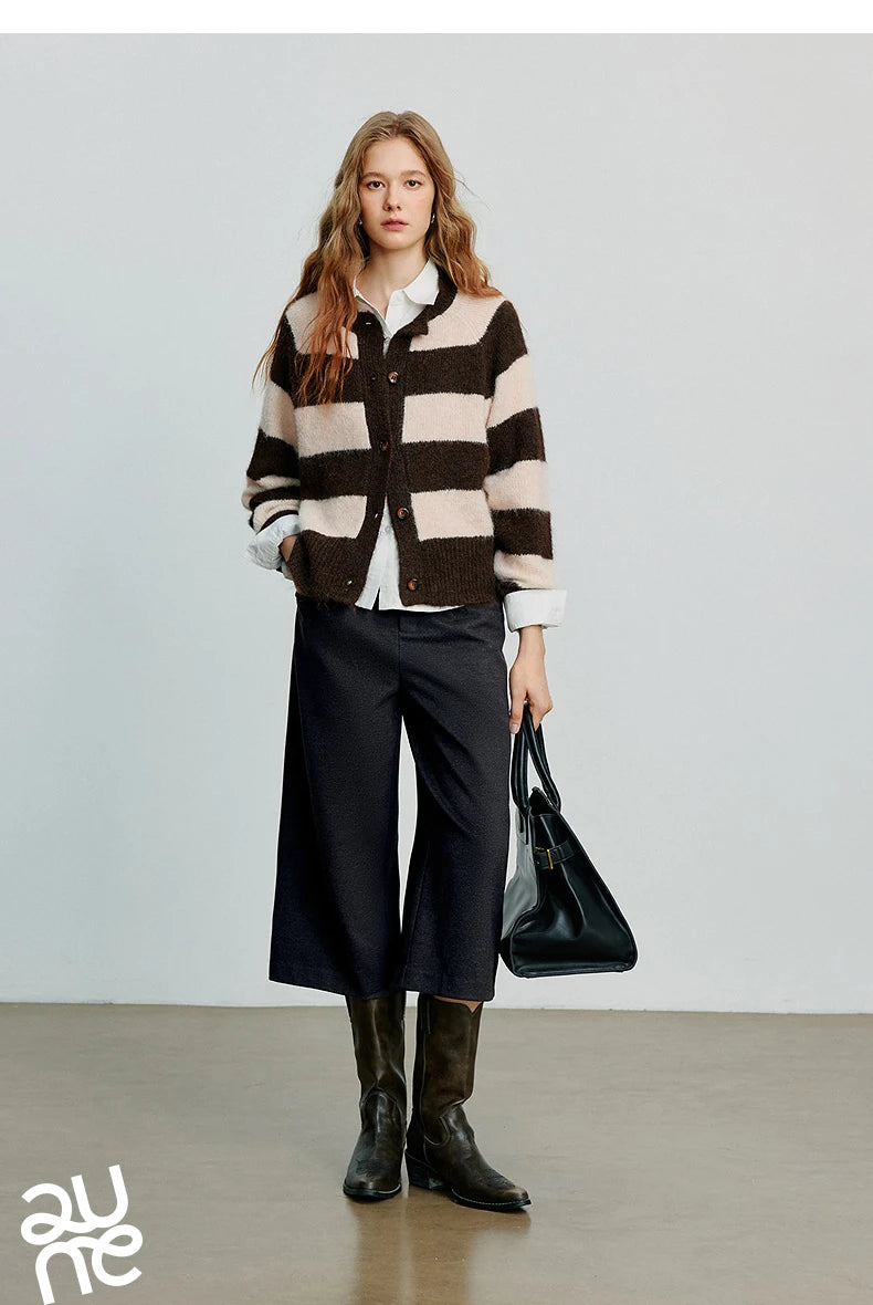 TOYOUTH Women Sweater 2025 Autumn New Color Contrasting Lulu Style Striped Cardigan Tops